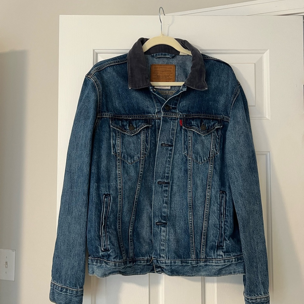 Levi's Dark Blue Denim Jacket with Dark Gray Corduroy Collar